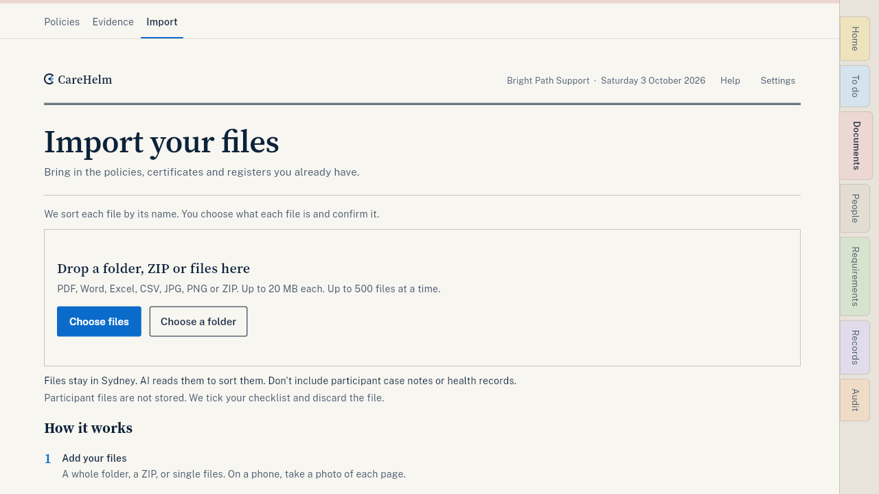 The Import page