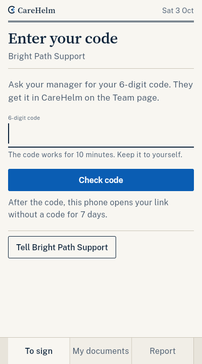 Entering the code on a phone