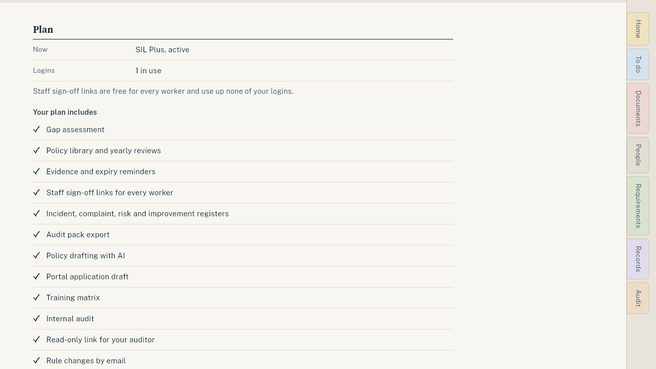 The Plan section in Settings